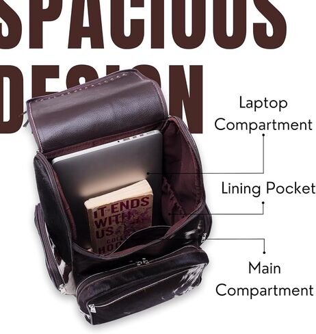 Luxury Cowhide Backpack for Travel - Fringe Tan Hair‑On Full‑Grain Real Leather, Western Diaper Bag Laptop Sleeve, Durable Zippers, Multiple Compartments, Adjustable Straps, Perfect for Travel in Saudi Arabia