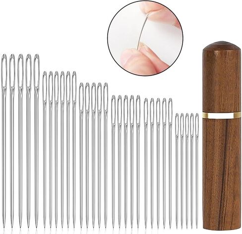 30x دبابيس خياطة كبيرة للعين مع حجة تخزين خشبية دبابيس دبابيس الفولاذ المقاوم للصدأ دبابيس حياكة تطريز يدوي in Kuwait