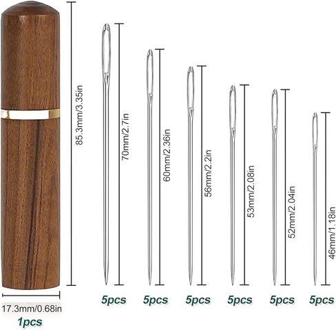 30x دبابيس خياطة كبيرة للعين مع حجة تخزين خشبية دبابيس دبابيس الفولاذ المقاوم للصدأ دبابيس حياكة تطريز يدوي in Kuwait