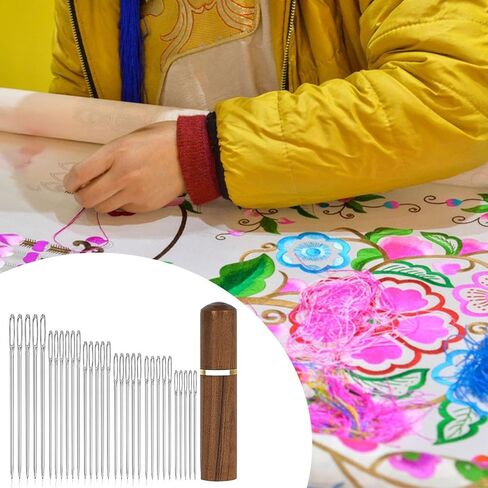 30x دبابيس خياطة كبيرة للعين مع حجة تخزين خشبية دبابيس دبابيس الفولاذ المقاوم للصدأ دبابيس حياكة تطريز يدوي in Kuwait