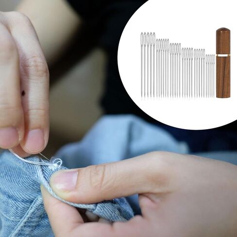 30x دبابيس خياطة كبيرة للعين مع حجة تخزين خشبية دبابيس دبابيس الفولاذ المقاوم للصدأ دبابيس حياكة تطريز يدوي in Kuwait