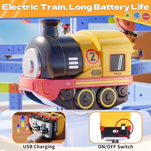 Magnetic Track Car Toys, 101PCS Flexible Race Car Track Sets for Toddlers with Electric Train, Traffic Signs, Kids Train Set Toys for 3 4 5 6 7 8 Year Old Boys Girls Birthday Party Gift-Large in Kuwait
