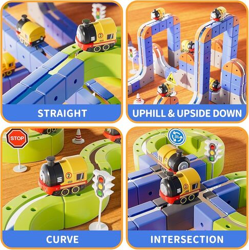 Magnetic Track Car Toys, 101PCS Flexible Race Car Track Sets for Toddlers with Electric Train, Traffic Signs, Kids Train Set Toys for 3 4 5 6 7 8 Year Old Boys Girls Birthday Party Gift-Large in Kuwait
