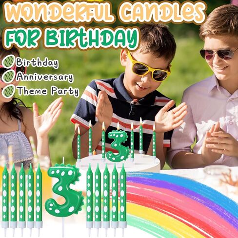 11 قطعة من شموع عيد الميلاد باللون الأخضر عدد 4 ديناصور مجموعة لمستلزمات كعكة عيد ميلاد الصبي ديكور حفلة ديناصور دينو موضوع عيد ميلاد رقم شمعة كعكة توبر الزينة in Kuwait