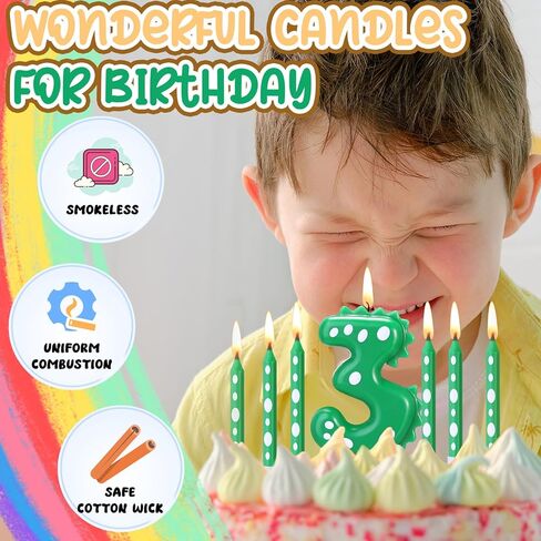 11 قطعة من شموع عيد الميلاد باللون الأخضر عدد 4 ديناصور مجموعة لمستلزمات كعكة عيد ميلاد الصبي ديكور حفلة ديناصور دينو موضوع عيد ميلاد رقم شمعة كعكة توبر الزينة in Kuwait