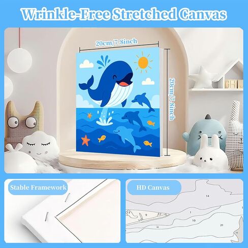 Arttoplus 4 Pack Paint by Numbers Kit for Frame ، Frame Animals ، طلاء الأطفال بأرقام تتراوح أعمارهم بين 4-6-8 مع الحامل الخشبي ، وسهل اللوحة الزيتية الأكريلية DIY من خلال رقم هدية جدار المنزل (8 × 8 بوصة) in Kuwait