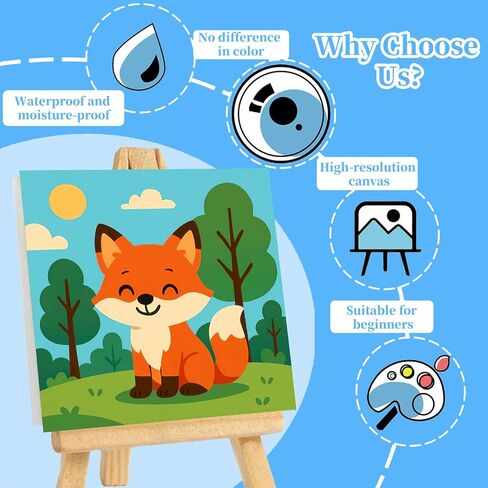 Arttoplus 4 Pack Paint by Numbers Kit for Frame ، Frame Animals ، طلاء الأطفال بأرقام تتراوح أعمارهم بين 4-6-8 مع الحامل الخشبي ، وسهل اللوحة الزيتية الأكريلية DIY من خلال رقم هدية جدار المنزل (8 × 8 بوصة) in Kuwait