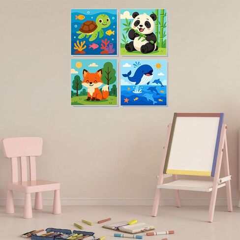 Arttoplus 4 Pack Paint by Numbers Kit for Frame ، Frame Animals ، طلاء الأطفال بأرقام تتراوح أعمارهم بين 4-6-8 مع الحامل الخشبي ، وسهل اللوحة الزيتية الأكريلية DIY من خلال رقم هدية جدار المنزل (8 × 8 بوصة) in Kuwait