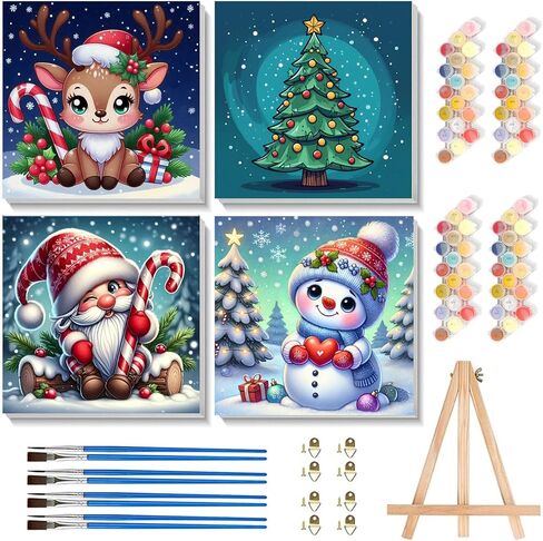Arttoplus 4 Pack Paint by Numbers Kit for Frame ، Frame Animals ، طلاء الأطفال بأرقام تتراوح أعمارهم بين 4-6-8 مع الحامل الخشبي ، وسهل اللوحة الزيتية الأكريلية DIY من خلال رقم هدية جدار المنزل (8 × 8 بوصة) in Kuwait
