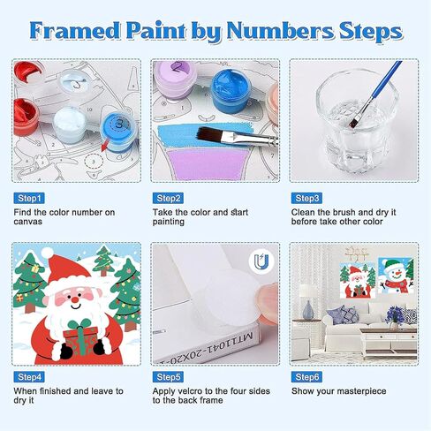 4 حزمة عيد الميلاد طلاء أرقام أرقام للأطفال (مع إطار)-الطلاء حسب العدد للأطفال ، سهلة أكريليك مائية لوحة زيت مجموعات زيت الطفل 5-8-12-12-13 ديكور الجدار (8x8in) in Kuwait