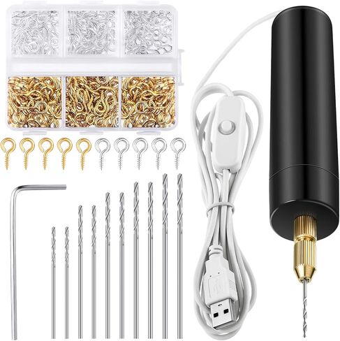 Electric Resin Drill Set, Including 300 Gold Silver Eye Screws, 10 Twist Drill Bits Tools, Electric Mini Drill with Wrench Hex Pin Vise for Casting Resin DIY Molds Keychain Craft Making in Saudi Arabia
