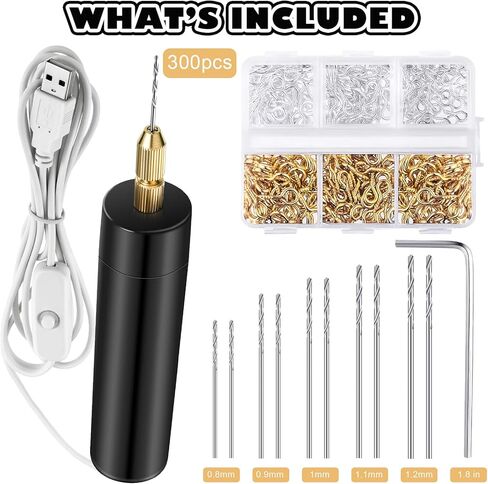 Electric Resin Drill Set, Including 300 Gold Silver Eye Screws, 10 Twist Drill Bits Tools, Electric Mini Drill with Wrench Hex Pin Vise for Casting Resin DIY Molds Keychain Craft Making in Saudi Arabia