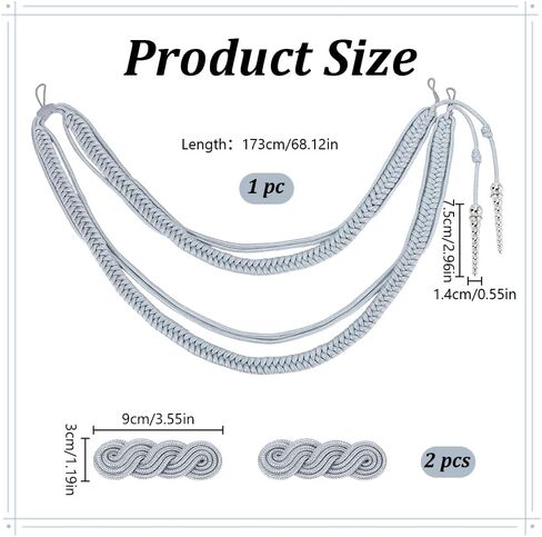 Webeedy 3 PCS apaults الكتف الرمادي Aiguillette كتف الحبل وشارة الكتف المضفر التقليدية للرجال النساء العسكريون زي Cosplay Costume DIY ملابس عيد الفصح عيد الفصح التبعية in Saudi Arabia