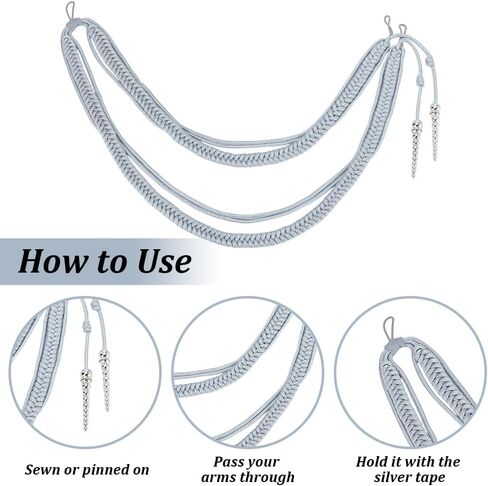 Webeedy 3 PCS apaults الكتف الرمادي Aiguillette كتف الحبل وشارة الكتف المضفر التقليدية للرجال النساء العسكريون زي Cosplay Costume DIY ملابس عيد الفصح عيد الفصح التبعية in Saudi Arabia
