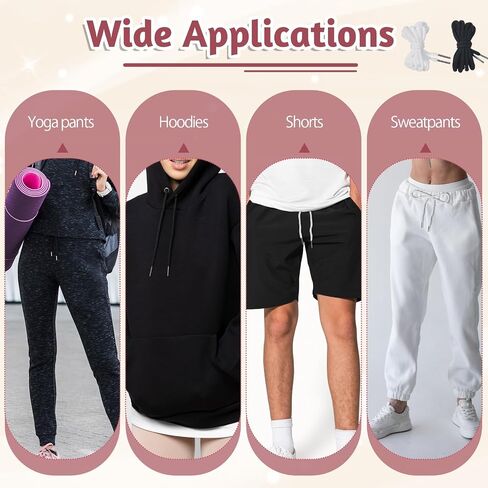 8Pcs Drawstring for Sweatpants Cord Replacement White Black Flat Wire Cord for a Hoodie with Threader Drawstrings Replacement for Shorts Pants Jackets Trunks, 1/2" x 59" in Saudi Arabia