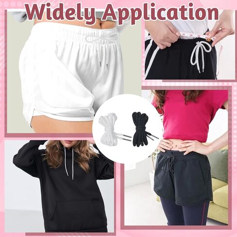8Pcs Drawstring for Sweatpants Cord Replacement White Black Flat Wire Cord for a Hoodie with Threader Drawstrings Replacement for Shorts Pants Jackets Trunks, 1/2" x 59" in Saudi Arabia