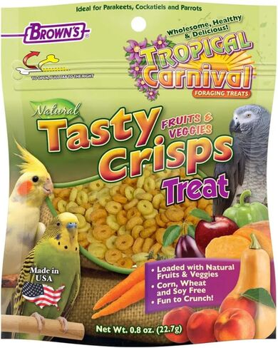 F.M. Brown'S Tropical Carnival Natural Baked Crisps For Cockatiels, Parakeets, Lovebirds, And Parrots Of All Sizes, 0.8-Oz Bag - Treats Made From Natural Fruits And Veggies in Kuwait