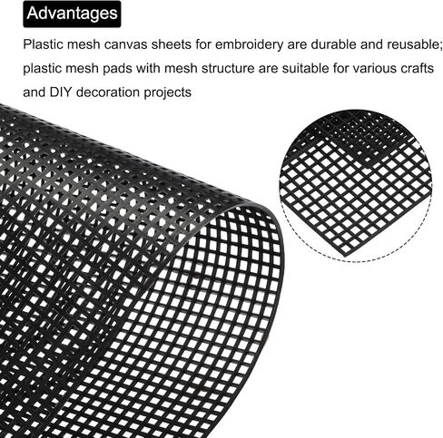 MECCANIXITY 10pcs 13"x20" Plastic Mesh Canvas Sheet 8 Count Needlepoint Blank Canvas Square for Embroidery Knit Crochet Acrylic Yarn Crafting, Black in Saudi Arabia