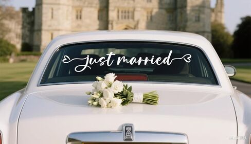 Just Married Decal, Wedding Bumper Sticker, Wedding Car Decal, Wedding Decorations, Wedding Signs, Decal for Newlyweds, Unique Wedding Decor for Cars, Car Stickers, 28 x 4.7". in Saudi Arabia