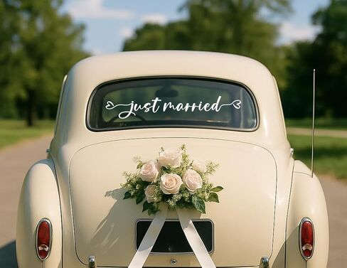 Just Married Decal, Wedding Bumper Sticker, Wedding Car Decal, Wedding Decorations, Wedding Signs, Decal for Newlyweds, Unique Wedding Decor for Cars, Car Stickers, 28 x 4.7". in Saudi Arabia