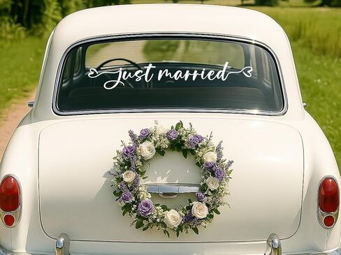 Just Married Decal, Wedding Bumper Sticker, Wedding Car Decal, Wedding Decorations, Wedding Signs, Decal for Newlyweds, Unique Wedding Decor for Cars, Car Stickers, 28 x 4.7". in Saudi Arabia