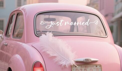 Just Married Decal, Wedding Bumper Sticker, Wedding Car Decal, Wedding Decorations, Wedding Signs, Decal for Newlyweds, Unique Wedding Decor for Cars, Car Stickers, 28 x 4.7". in Saudi Arabia