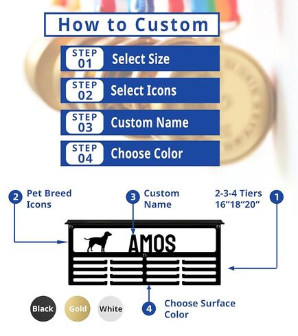 Personalized Medal Hanger Display – Custom Medal Holder, 16", 18", 20" Sizes with Name, Color & Sport Icon – Running, Soccer, Gymnastics, Race, Pickleball in Kuwait