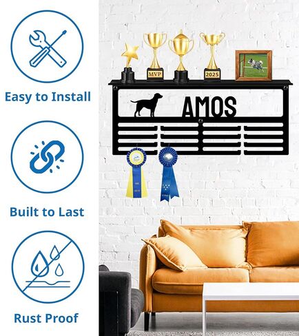 Personalized Medal Hanger Display – Custom Medal Holder, 16", 18", 20" Sizes with Name, Color & Sport Icon – Running, Soccer, Gymnastics, Race, Pickleball in Kuwait