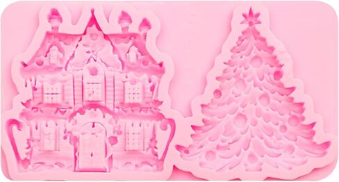 Christmas Tree Silicone Molds, Set of 2, Street Lamp Snow House Fondant Molds for Cake Decoration Clay DIY Crafts in Saudi Arabia