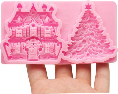 Christmas Tree Silicone Molds, Set of 2, Street Lamp Snow House Fondant Molds for Cake Decoration Clay DIY Crafts in Saudi Arabia