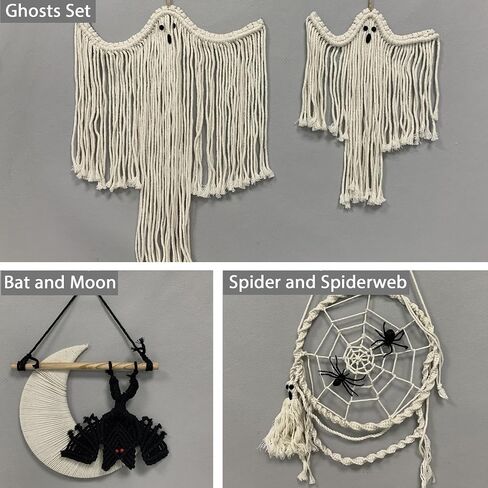 Halloween Party Macrame Wall Hangings, Handmade Boho Witchy Spooky Holiday Indoor Outdoor Decor for Haunted House, Entryway, Fireplace, Porch (2, Ghost) in Saudi Arabia