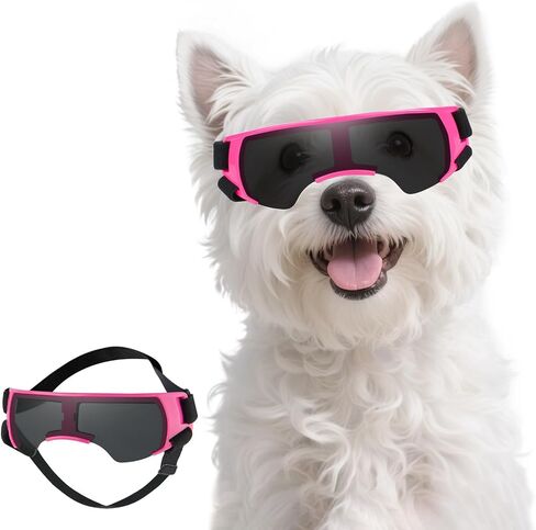 PETLESO Small Dog Goggles, Anti-UV Dog Sunglasses for Outdoor Driving Cycling Riding Hiking, Windproof Dustproof Snowproof Eye Protection, Pet Eye Wear with Adjustable Strap, Silver in Kuwait