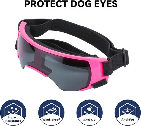 PETLESO Small Dog Goggles, Anti-UV Dog Sunglasses for Outdoor Driving Cycling Riding Hiking, Windproof Dustproof Snowproof Eye Protection, Pet Eye Wear with Adjustable Strap, Silver in Kuwait
