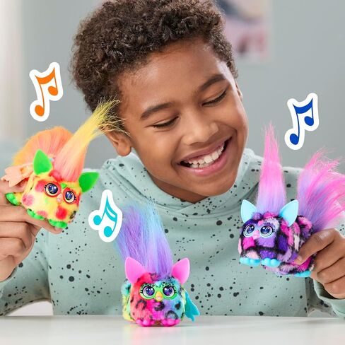 Furby DJ Furblets Dis-Co-Dazz Mini Electronic Plush Toy مع مؤثرات صوتية مضحكة ومضحكة ، تتحدث Furbish و Pink و Purple و Black in Kuwait