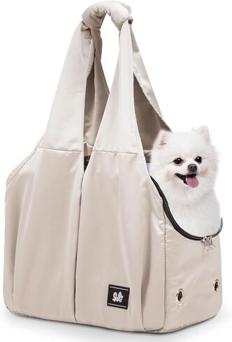 Dog Purse Carrier for Small Dogs, Cats, and Puppies – Soft-Sided Travel Pet Tote Bag with 4 Large Pockets, Foldable, Lightweight, Fits Pets up to 15 lbs, for Travel, Outings (Beige) in Saudi Arabia