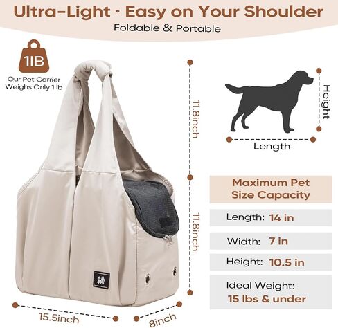 Dog Purse Carrier for Small Dogs, Cats, and Puppies – Soft-Sided Travel Pet Tote Bag with 4 Large Pockets, Foldable, Lightweight, Fits Pets up to 15 lbs, for Travel, Outings (Beige) in Saudi Arabia