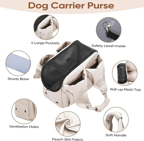 Dog Purse Carrier for Small Dogs, Cats, and Puppies – Soft-Sided Travel Pet Tote Bag with 4 Large Pockets, Foldable, Lightweight, Fits Pets up to 15 lbs, for Travel, Outings (Beige) in Saudi Arabia