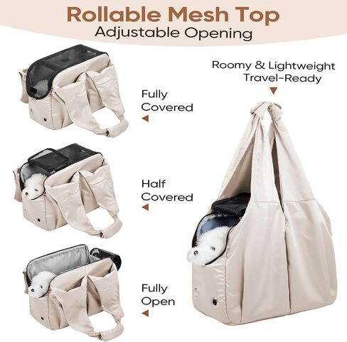 Dog Purse Carrier for Small Dogs, Cats, and Puppies – Soft-Sided Travel Pet Tote Bag with 4 Large Pockets, Foldable, Lightweight, Fits Pets up to 15 lbs, for Travel, Outings (Beige) in Saudi Arabia