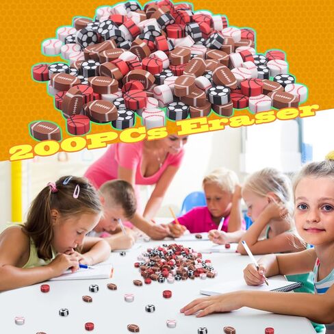 200PCs Sports Ball Mini Erasers Soccer Basketball Football Baseball Pencil Erasers Bulk for Classroom Gift Rewards Student Prizes Sport Party Favor (Sports Ball) in Kuwait