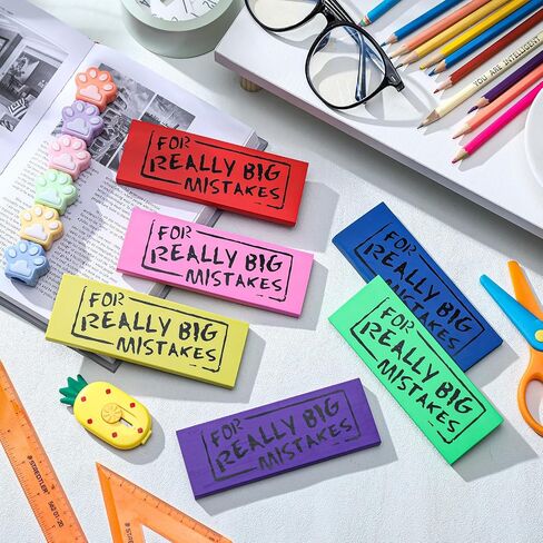 Yexiya 6 Pcs Jumbo Gaint Erasers Bulk 5.5 Inch Large Eraser for Really Big Mistakes Big Pencil Rubber 6 Colors for Students Back to School Stationery Supplies Joke Gag Gift for Work and School Party in Saudi Arabia