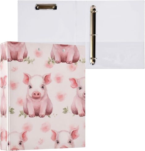 Pink Pigs Pattern 3 Binder Binder 1.5 بوصة مستديرة مع حافظة للمنزل ، تحتوي على 200 ورقة لكل منها ، حزمة واحدة in Kuwait