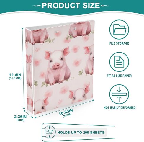 Pink Pigs Pattern 3 Binder Binder 1.5 بوصة مستديرة مع حافظة للمنزل ، تحتوي على 200 ورقة لكل منها ، حزمة واحدة in Kuwait