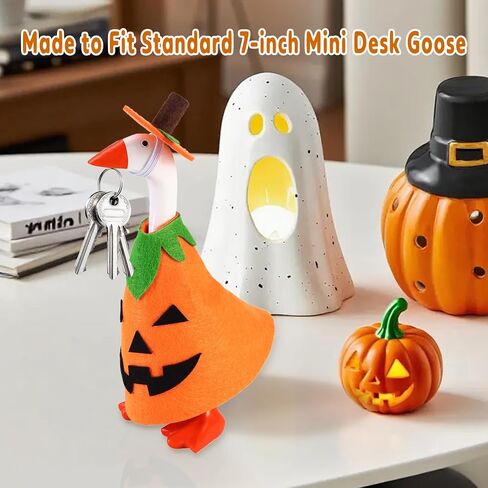 Halloween Desk Goose Outfits, Halloween Goose Pumpkin Costume Fall Mini Desk Geese Clothes Desk Geese Accessories for 7 Inch Magnetic Goose Statue in Saudi Arabia