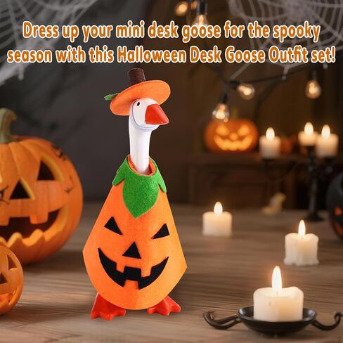 Halloween Desk Goose Outfits, Halloween Goose Pumpkin Costume Fall Mini Desk Geese Clothes Desk Geese Accessories for 7 Inch Magnetic Goose Statue in Saudi Arabia