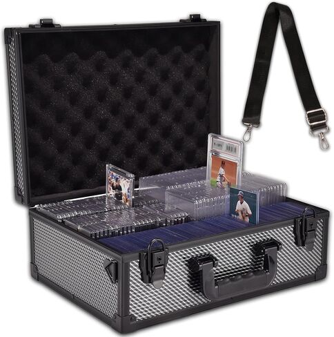 صندوق تخزين بطاقات محمول قابل للقفل مع قفل مفتاح مع مقبض وحزام الكتف لعملية التحميل والبطاقة المتدرجة وجمع الرياضة والتخزين والتداول in Kuwait