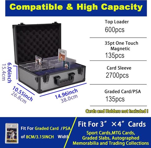 صندوق تخزين بطاقات محمول قابل للقفل مع قفل مفتاح مع مقبض وحزام الكتف لعملية التحميل والبطاقة المتدرجة وجمع الرياضة والتخزين والتداول in Kuwait