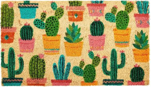 Juvale Natural Coco Coir Door Mat with Cactus Design - 17 x 30 Inch Green Cactus Pattern Entry Rug - Front Door Welcome Mat & Outdoor Rug - Easy Clean Durable in Saudi Arabia