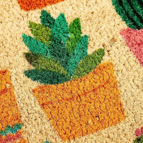 Juvale Natural Coco Coir Door Mat with Cactus Design - 17 x 30 Inch Green Cactus Pattern Entry Rug - Front Door Welcome Mat & Outdoor Rug - Easy Clean Durable in Saudi Arabia