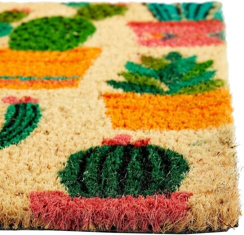 Juvale Natural Coco Coir Door Mat with Cactus Design - 17 x 30 Inch Green Cactus Pattern Entry Rug - Front Door Welcome Mat & Outdoor Rug - Easy Clean Durable in Saudi Arabia