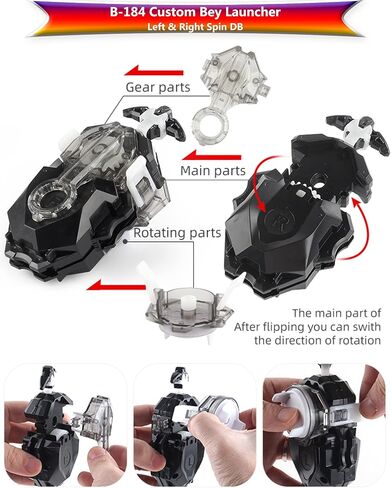 Bey Battling Tops Burst B-184 Launcher and Grip, Custom Bey Launcher LR Left Right Spin DB Layer System Compatible with All Bey Burst Series (Black) in Kuwait